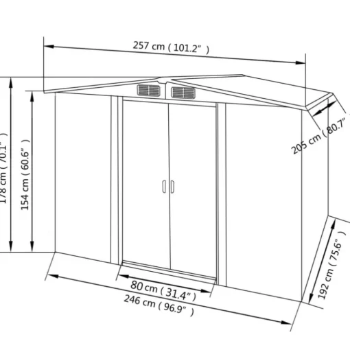 vidaXL Lawn & Garden* Garden Storage Shed Green Metal 101.2"X80.7"X70.1"