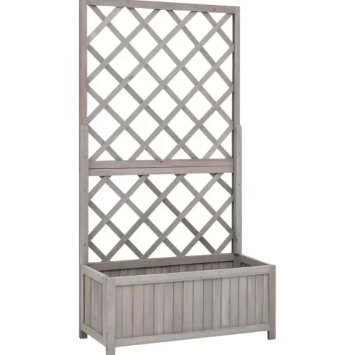 vidaXL Lawn & Garden* Garden Trellis Planter Gray 27.6"X11.8"X53.1" Solid Firwood