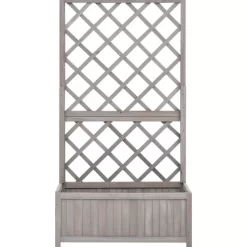 vidaXL Lawn & Garden* Garden Trellis Planter Gray 27.6"X11.8"X53.1" Solid Firwood