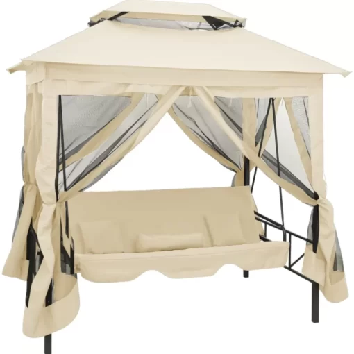 vidaXL Lawn & Garden* Gazebo Convertible Swing Bench Cream White