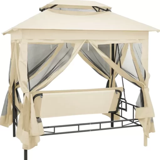 vidaXL Lawn & Garden* Gazebo Convertible Swing Bench Cream White