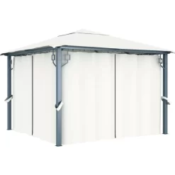 vidaXL Lawn & Garden* Gazebo With Curtain 118.1"X118.1" Cream Aluminum