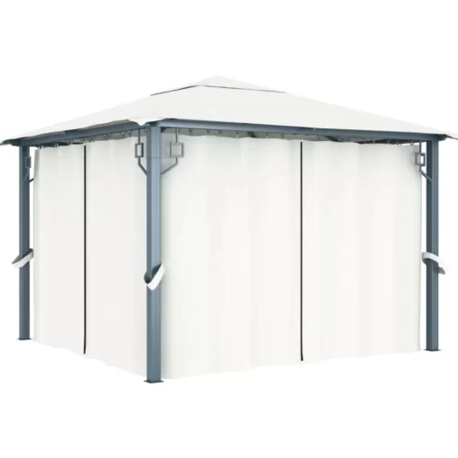 vidaXL Lawn & Garden* Gazebo With Curtain 118.1"X118.1" Cream Aluminum