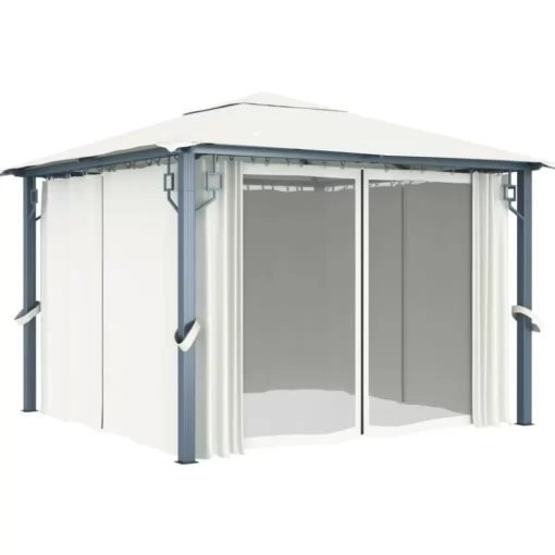 vidaXL Lawn & Garden* Gazebo With Curtain 118.1"X118.1" Cream Aluminum