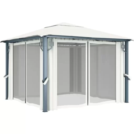 vidaXL Lawn & Garden* Gazebo With Curtain 118.1"X118.1" Cream Aluminum