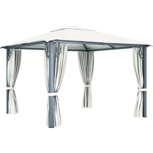 vidaXL Lawn & Garden* Gazebo With Curtain 118.1"X118.1" Cream Aluminum