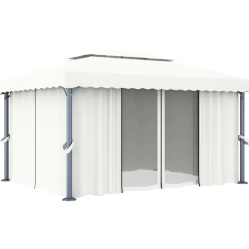 vidaXL Lawn & Garden* Gazebo With Curtain 13.1'X9.8' Cream White Aluminum