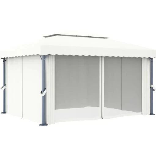 vidaXL Lawn & Garden* Gazebo With Curtain 13.1'X9.8' Cream White Aluminum