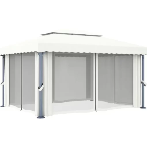 vidaXL Lawn & Garden* Gazebo With Curtain 13.1'X9.8' Cream White Aluminum