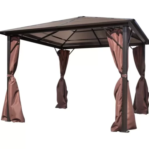 vidaXL Lawn & Garden* Gazebo With Curtain Brown Aluminum 118.1"X118.1"