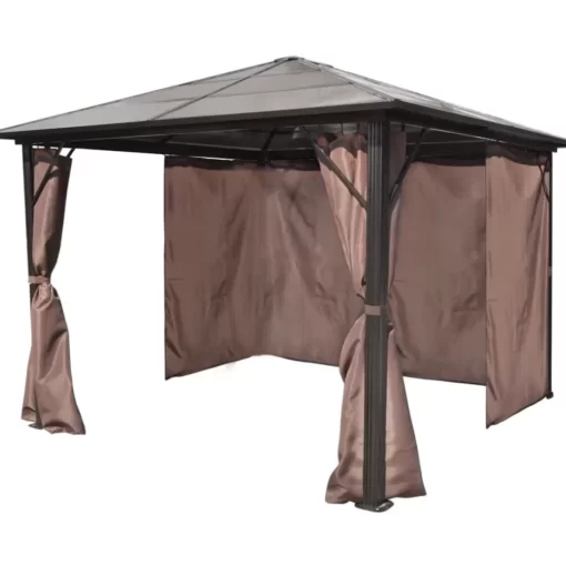 vidaXL Lawn & Garden* Gazebo With Curtain Brown Aluminum 118.1"X118.1"