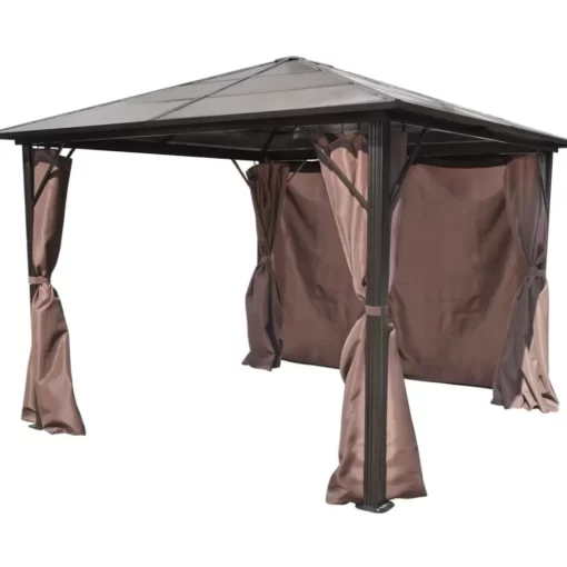 vidaXL Lawn & Garden* Gazebo With Curtain Brown Aluminum 118.1"X118.1"