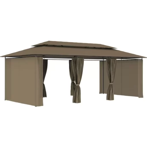 vidaXL Lawn & Garden* Gazebo With Curtains 236.2"X117.3"X106.3" Taupe 0.6 Oz/Ft²