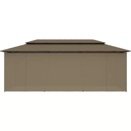 vidaXL Lawn & Garden* Gazebo With Curtains 236.2"X117.3"X106.3" Taupe 0.6 Oz/Ft²