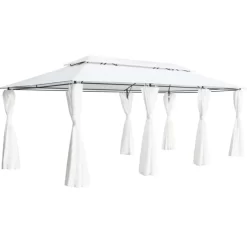 vidaXL Lawn & Garden* Gazebo With Curtains 236.2"X117.3"X106.3" White 0.6 Oz/Ft²