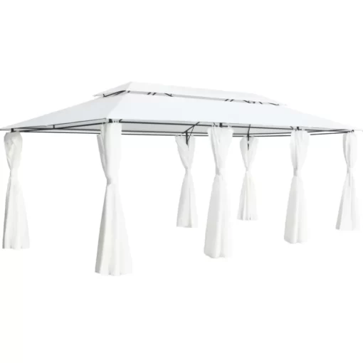 vidaXL Lawn & Garden* Gazebo With Curtains 236.2"X117.3"X106.3" White 0.6 Oz/Ft²