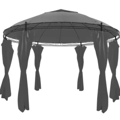 vidaXL Lawn & Garden* Gazebo With Curtains Round 11.5'X8.9' Anthracite