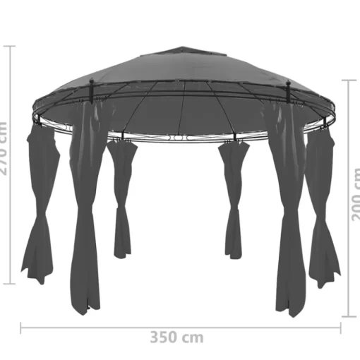 vidaXL Lawn & Garden* Gazebo With Curtains Round 11.5'X8.9' Anthracite