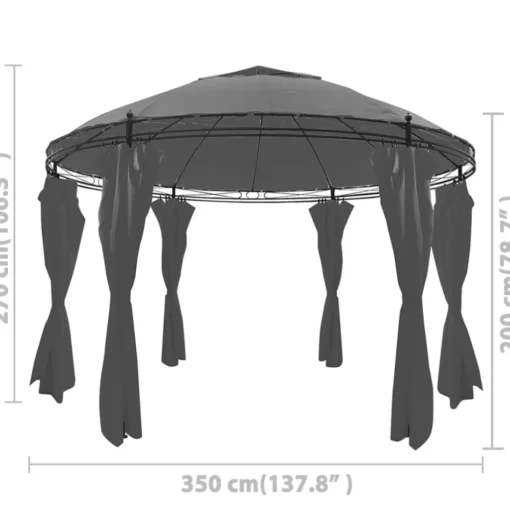 vidaXL Lawn & Garden* Gazebo With Curtains Round 11.5'X8.9' Anthracite