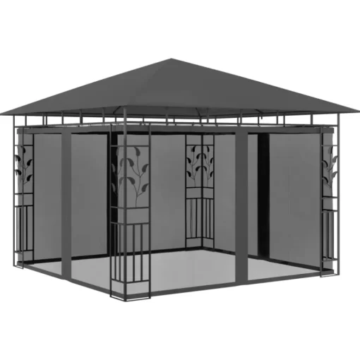 vidaXL Lawn & Garden* Gazebo With Mosquito Net 9.8'X9.8'X9' Anthracite 0.6 Oz/Ft²