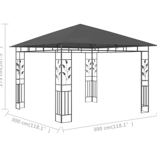 vidaXL Lawn & Garden* Gazebo With Mosquito Net 9.8'X9.8'X9' Anthracite 0.6 Oz/Ft²