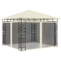 vidaXL Lawn & Garden* Gazebo With Mosquito Net 9.8'X9.8'X9' Cream 0.6 Oz/Ft²