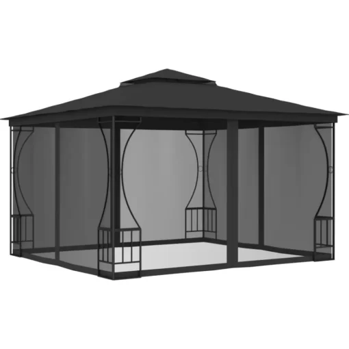 vidaXL Lawn & Garden* Gazebo With Nets 9.8'X9.8'X8.7' Anthracite