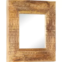 vidaXL Decor* Hand-Carved Mirror 19.7"X19.7"X4.3" Solid Mango Wood