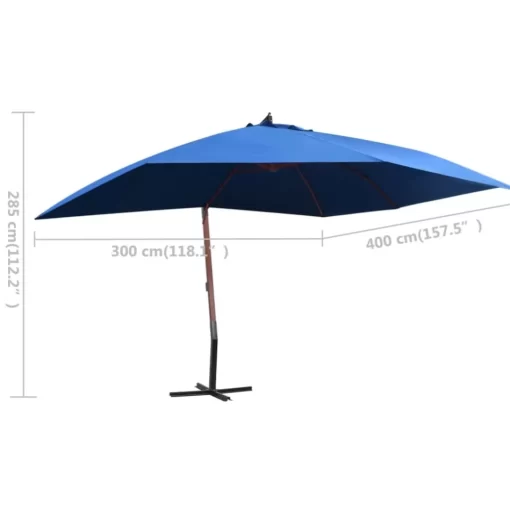 vidaXL Lawn & Garden* Hanging Parasol With Wooden Pole 157.5"X118.1" Blue