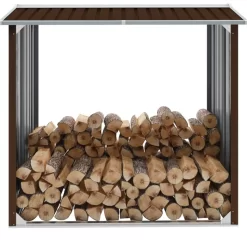 vidaXL Fireplace & Wood Stove Accessories* Log Storage Shed Galvanized Steel 67.7"X35.8"X60.6" Brown