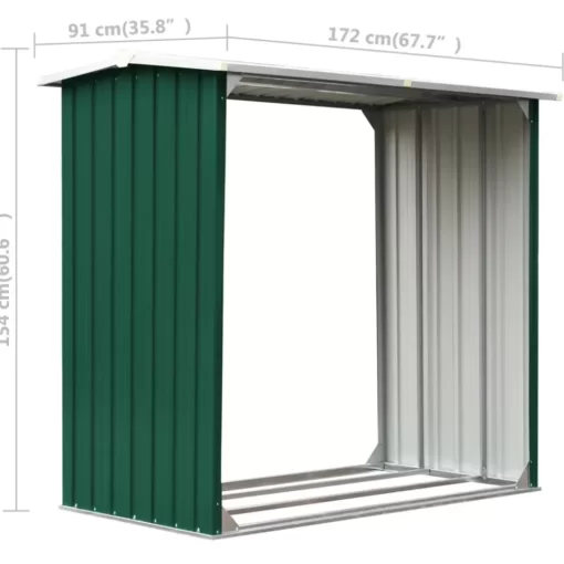 vidaXL Fireplace & Wood Stove Accessories* Log Storage Shed Galvanized Steel 67.7"X35.8"X60.6" Green