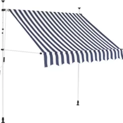 vidaXL Lawn & Garden* Manual Retractable Awning 59" Blue And White Stripes