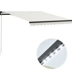 vidaXL Lawn & Garden* Manual Retractable Awning With Led 118.1"X98.4" Cream