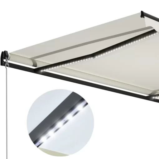 vidaXL Lawn & Garden* Manual Retractable Awning With Led 118.1"X98.4" Cream