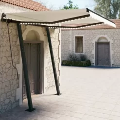 vidaXL Lawn & Garden* Manual Retractable Awning With Led 9.8'X8.2' Cream