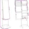 vidaXL Decor* Mirror Jewellery Cabinet Free Standing White 16.5