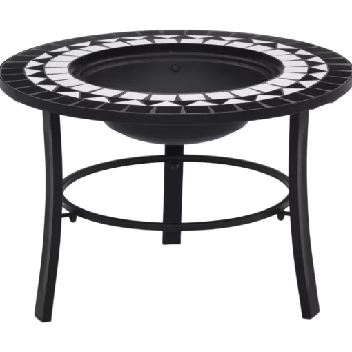 vidaXL Fireplaces* Mosaic Fire Pit Black And White 26.8" Ceramic