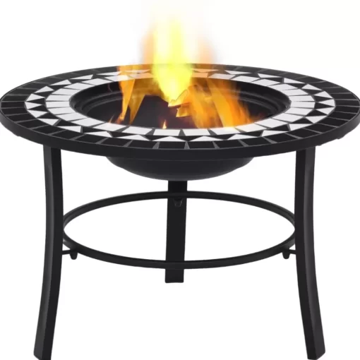 vidaXL Fireplaces* Mosaic Fire Pit Black And White 26.8" Ceramic