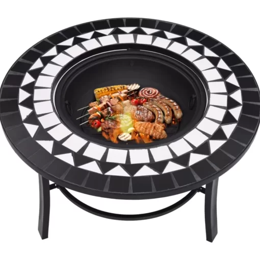 vidaXL Fireplaces* Mosaic Fire Pit Black And White 26.8" Ceramic