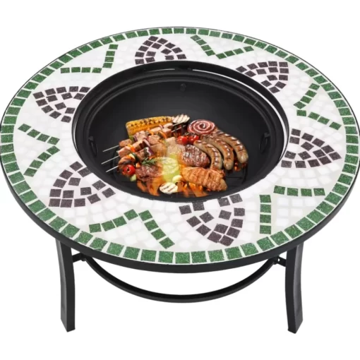 vidaXL Fireplaces* Mosaic Fire Pit Green 26.8" Ceramic