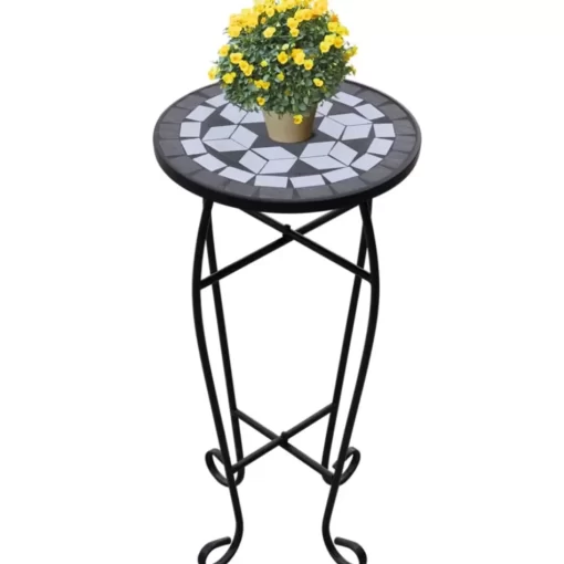 vidaXL Lawn & Garden* Mosaic Side Table Plant Table Black White