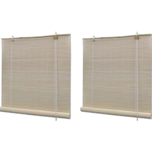 vidaXL Decor* Natural Bamboo Roller Blinds 2 Pcs 47.2"X63"