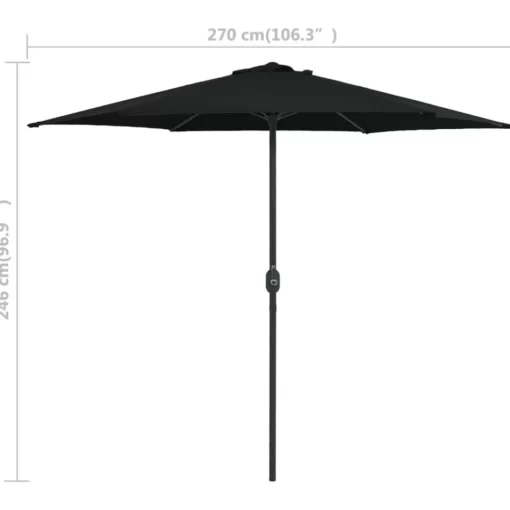 vidaXL Lawn & Garden* Outdoor Parasol With Aluminum Pole 106.3"X96.9" Black