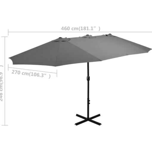 vidaXL Lawn & Garden* Outdoor Parasol With Aluminum Pole 181.1"X106.3" Anthracite