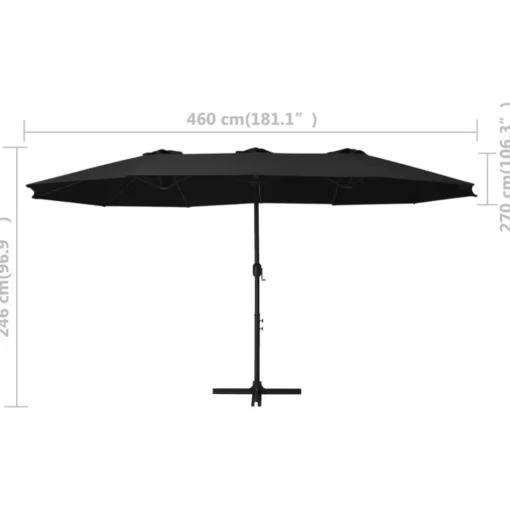 vidaXL Lawn & Garden* Outdoor Parasol With Aluminum Pole 181.1"X106.3" Black