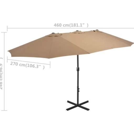 vidaXL Lawn & Garden* Outdoor Parasol With Aluminum Pole 181.1"X106.3" Taupe