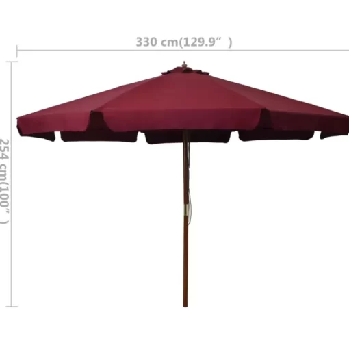 vidaXL Lawn & Garden* Outdoor Parasol With Wooden Pole 129.9" Burgundy