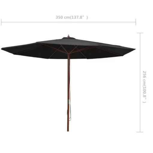 vidaXL Lawn & Garden* Outdoor Parasol With Wooden Pole 137.8" Black