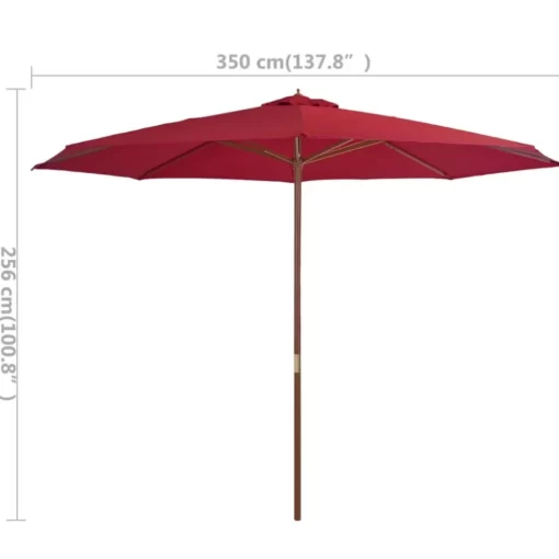 vidaXL Lawn & Garden* Outdoor Parasol With Wooden Pole 137.8" Burgundy