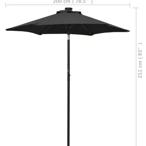 vidaXL Lawn & Garden* Parasol With Led Lights Black 78.7"X83.1" Aluminum